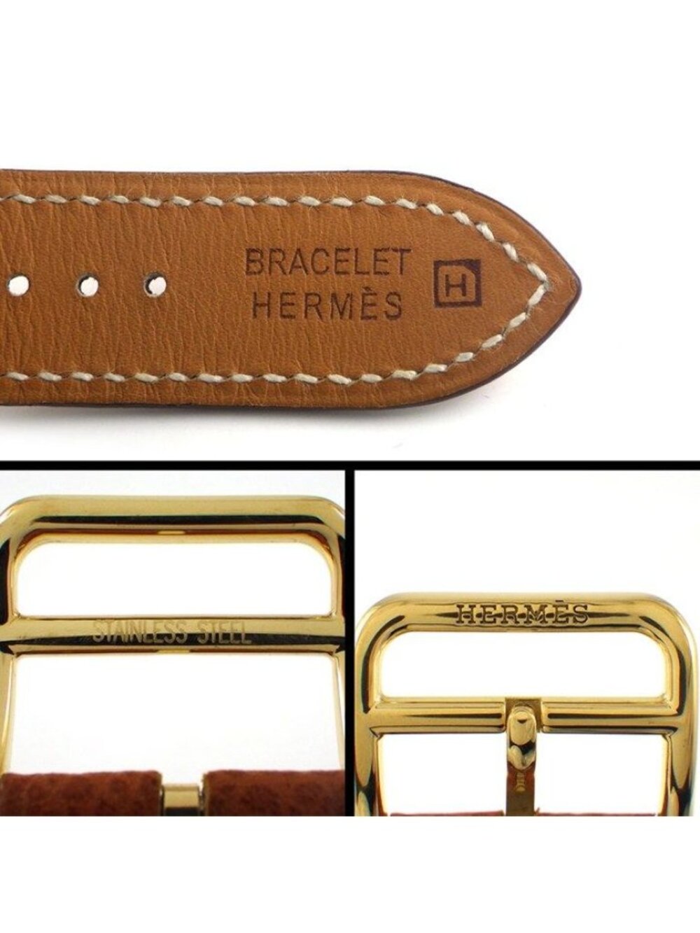 Hermes Watch Square White Dial Brown Cowhide Quartz Analog - Picture 5 of 12